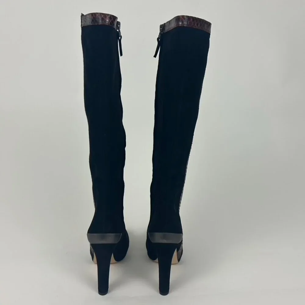 Fendi Suede Knee High Lizard Trim Platform Boots